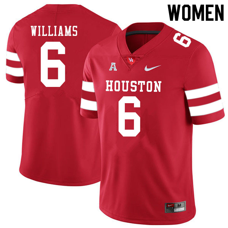 Women #6 Damarion Williams Houston Cougars College Football Jerseys Sale-Red - Click Image to Close